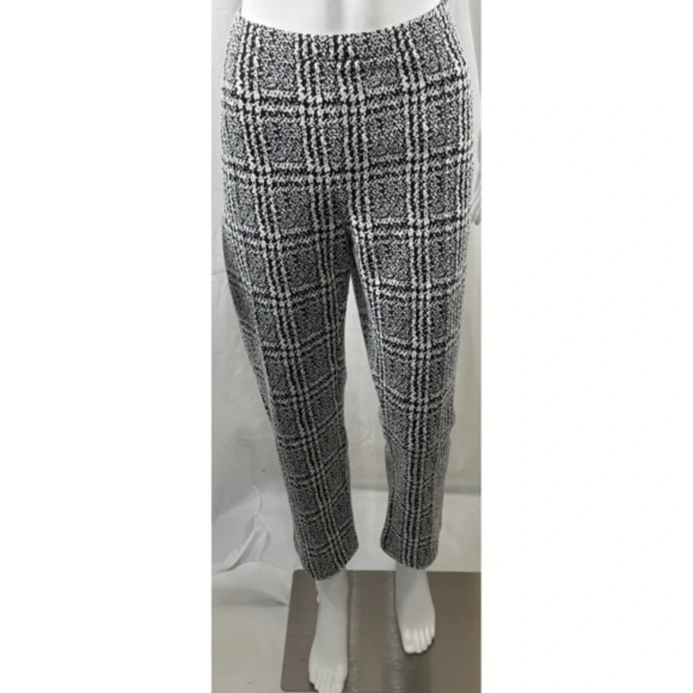 Michael‎ Kors Black White Plaid Knit Pull On Ankle Pants L Preppy Chic 86-35